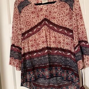 Boho Chic Red and Blue Patterned Women's Top